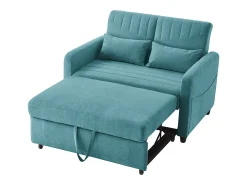Sofá-cama duplo rebatível, design rebatível, encosto regulável, tecido de algodão e linho, verde-azul