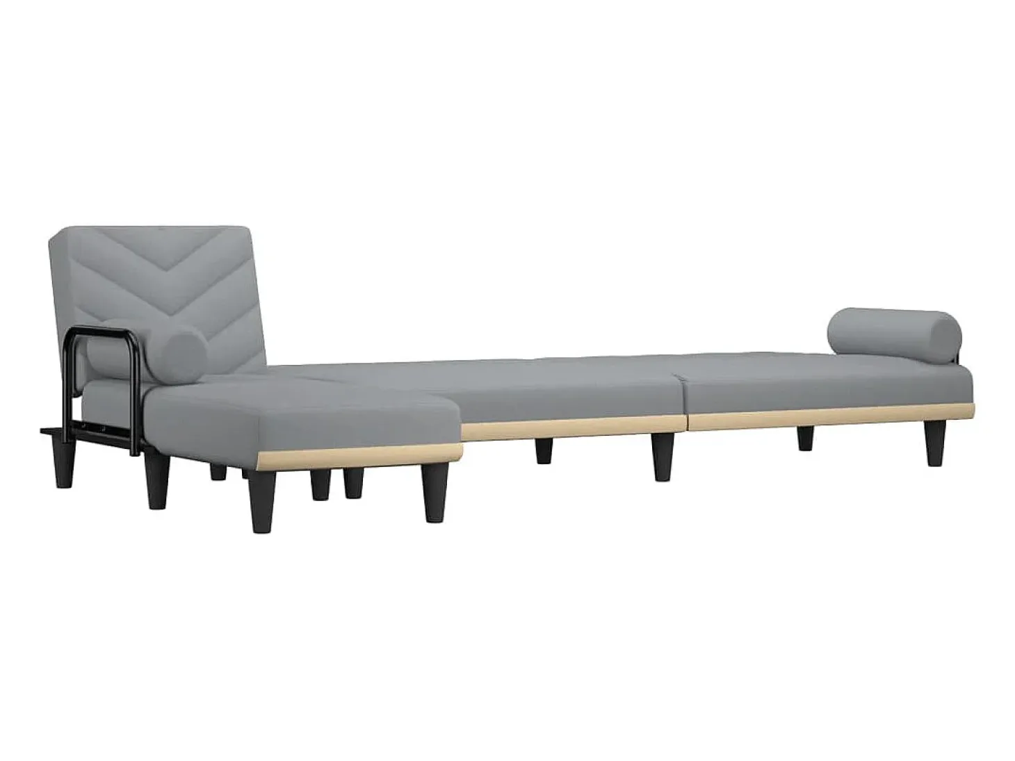 Sofá-cama em forma de L 260x140x70 cm tecido cinzento-claro