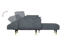 Sofá-cama em forma de L 275x140x70 cm veludo cinzento-escuro