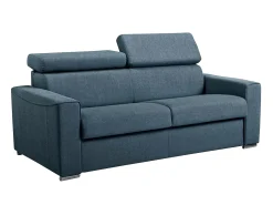 Sofá-cama em tecido azul com assento de memória de forma 140 ripas largas 16cm memória de forma VIZIR
