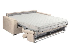 Sofá-cama em tecido bege com assento de memória de forma 160 ripas largas 16cm memória de forma VIZIR
