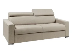 Sofá-cama em tecido bege com assento de memória de forma 160 ripas largas 14cm memória de forma VIZIR