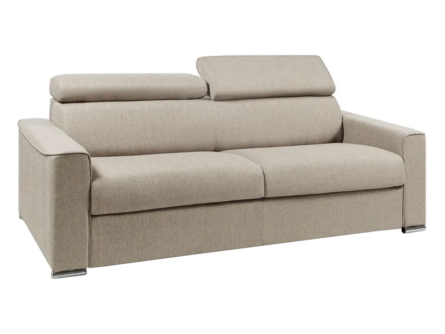 Sofá-cama em tecido bege com assento de memória de forma 160 ripas largas 14cm memória de forma VIZIR