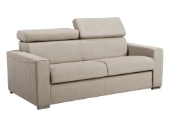 Sofá-cama em tecido bege com assento de memória de forma 140 ripas largas 14cm memória de forma VIZIR