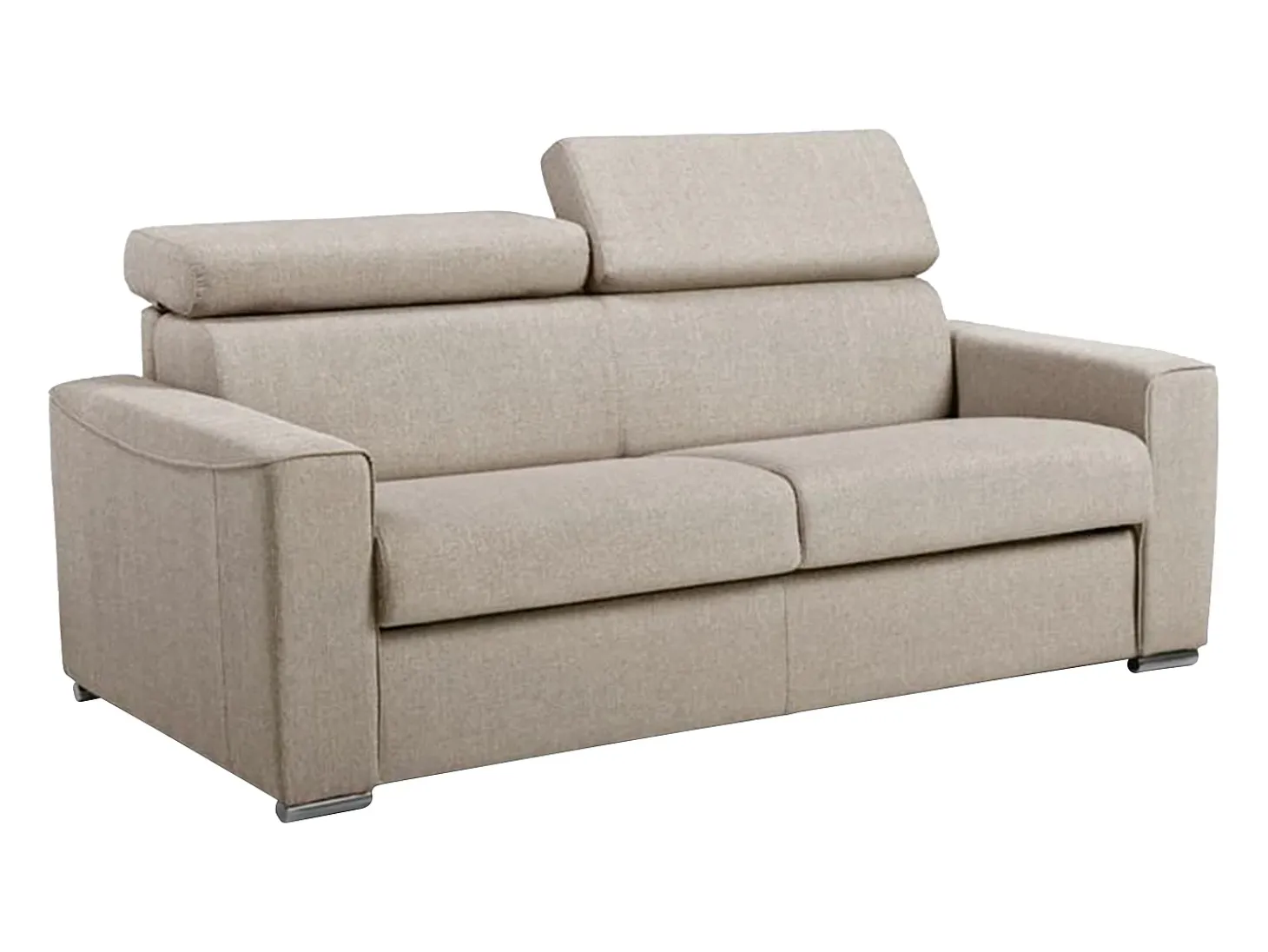 Sofá-cama em tecido bege com assento de memória de forma 140 ripas largas 14cm memória de forma VIZIR