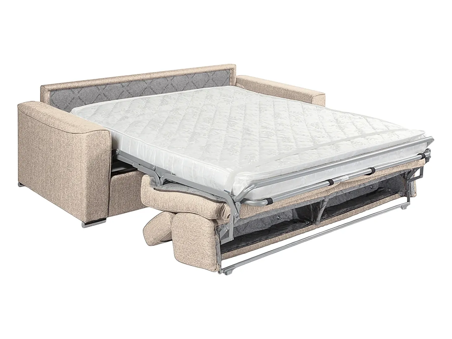 Sofá-cama em tecido bege com assento de memória de forma 140 ripas largas 14cm memória de forma VIZIR