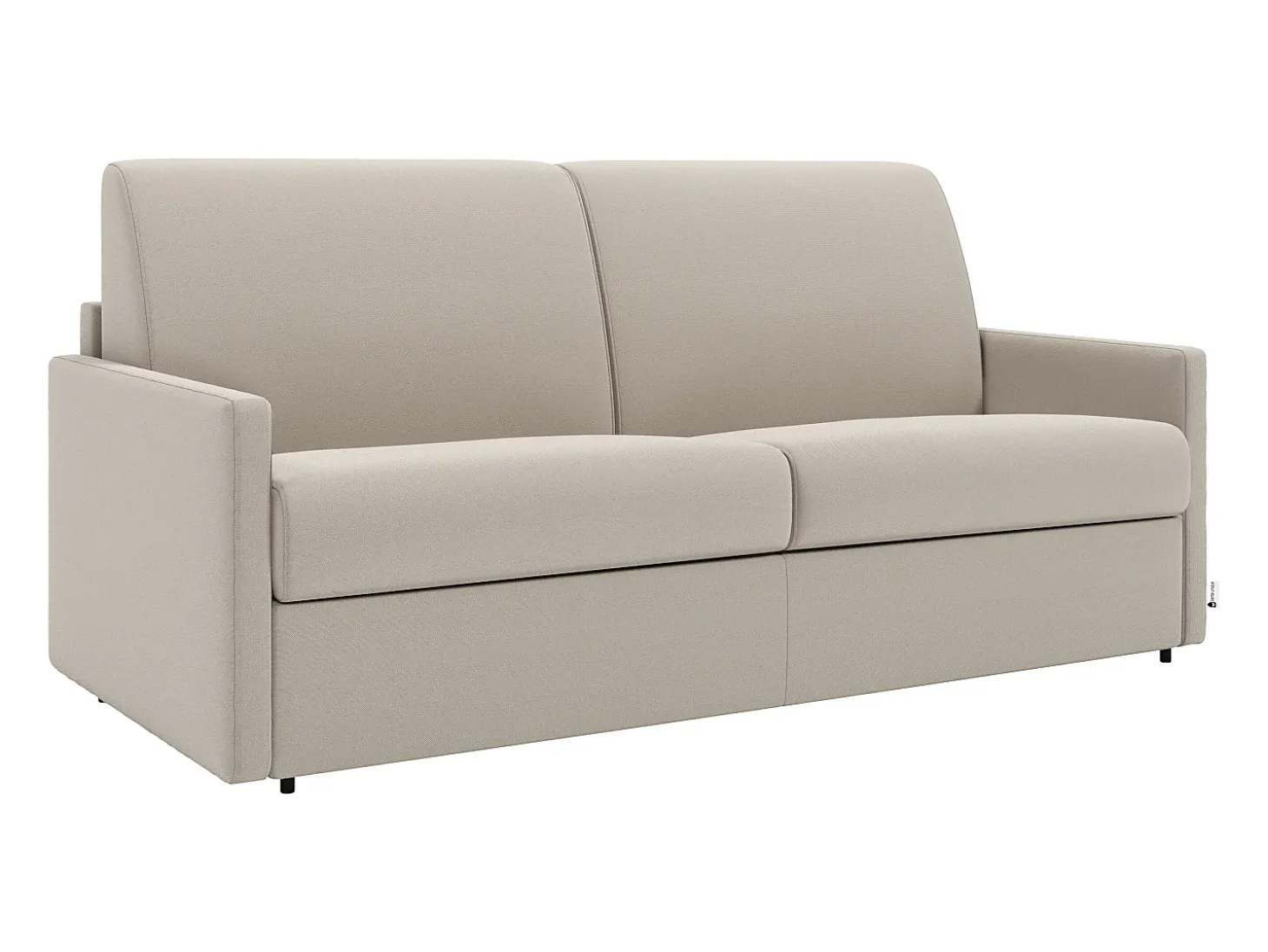 Sofá-cama em tecido bege com assento de memória de forma 160 cm ripas largas 18 cm CALIFE