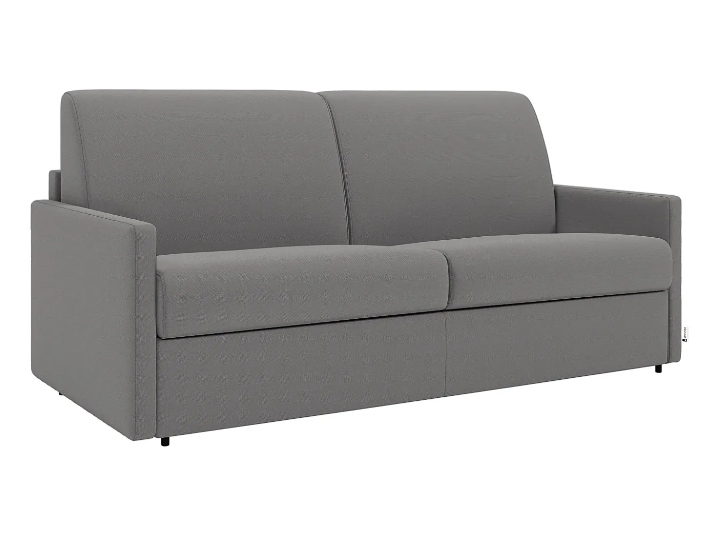 Sofá-cama em tecido cinza claro com assento de memória de forma 140 cm ripas largas 18 cm CALIFE