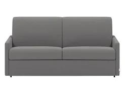 Sofá-cama em tecido cinza claro com assento de memória de forma 140 cm ripas largas 18 cm CALIFE