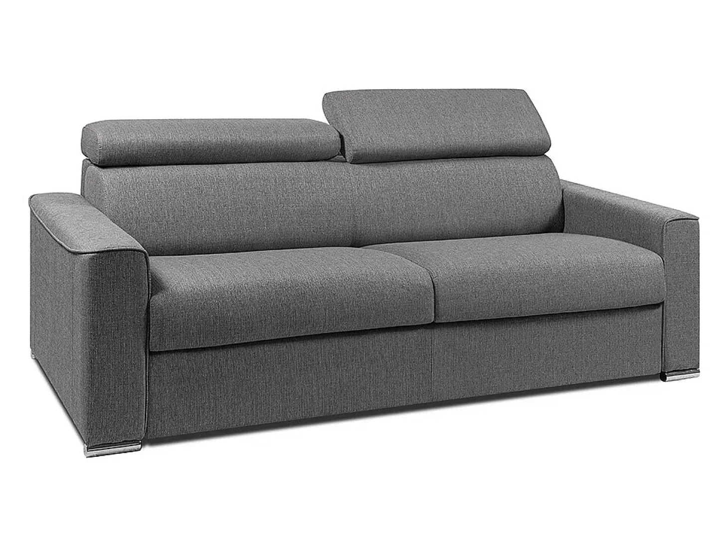 Sofá-cama em tecido cinza com assento com assento de memória de forma 160 ripas largas 16cm memória de forma VIZIR