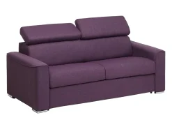 Sofá-cama em tecido roxo assento memória de forma 140 ripas largas 18cm memória de forma VIZIR