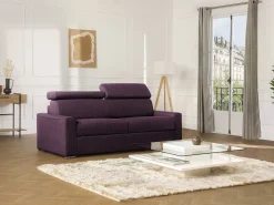 Sofá-cama em tecido violeta com assento com assento de memória de forma 120 colchão memória de forma 22cm VIZIR