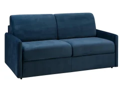 Sofá-cama em veludo azul noite assento com assento de memória de forma 140 cm colchão 22 cm CALIFE
