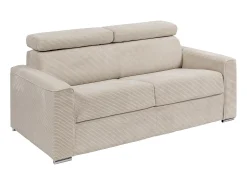 Sofá-cama em veludo canelado bege assento memória de forma 140 cm colchão 14cm CALIFE