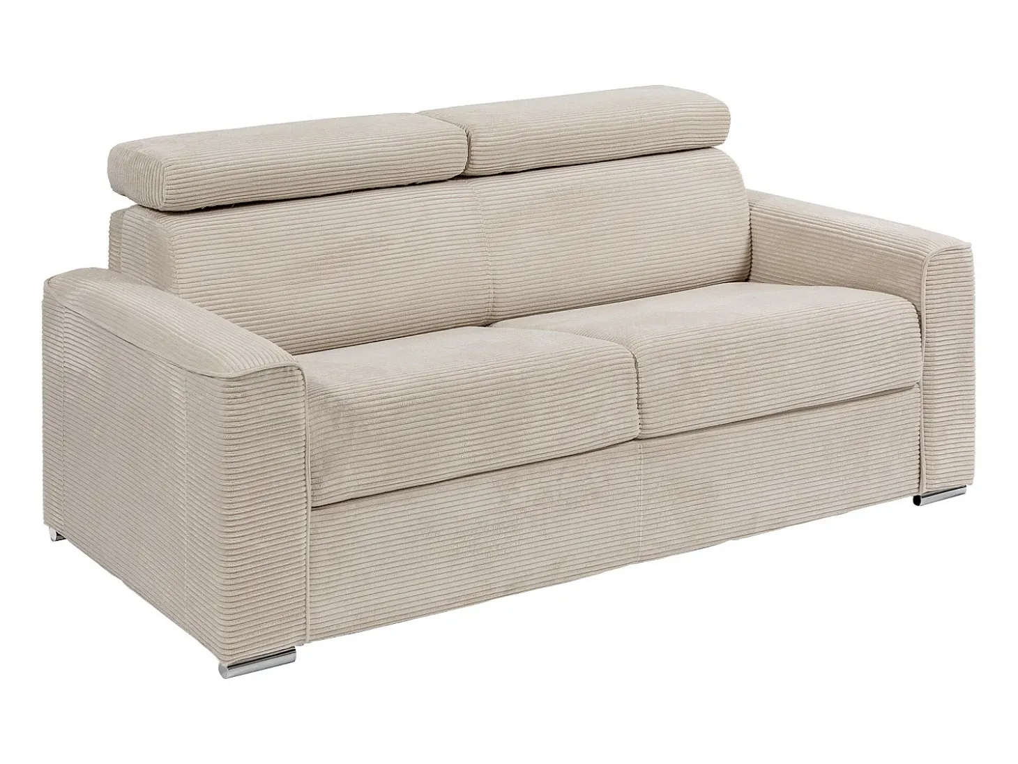 Sofá-cama em veludo canelado bege assento memória de forma 140 cm colchão 14cm CALIFE