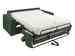 Sofá-cama em veludo canelado verde assento memória de forma 160 cm ripas largas 18cm CALIFE