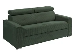 Sofá-cama em veludo canelado verde assento memória de forma 160 cm ripas largas 18cm CALIFE