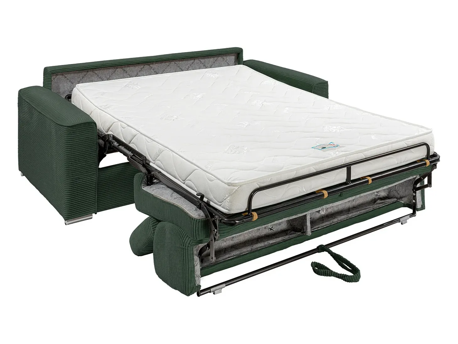 Sofá-cama em veludo canelado verde assento com assento de memória de forma 160 cm ripas largas 14cm CALIFE