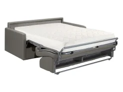 Sofá-cama em veludo cinzento assento com assento de memória de forma 140 cm colchão 18 cm CALIFE