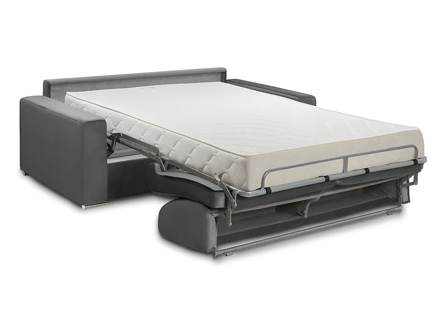 Sofá-cama em veludo cinzento assento com assento de memória de forma 140 cm colchão 18 cm CALIFE