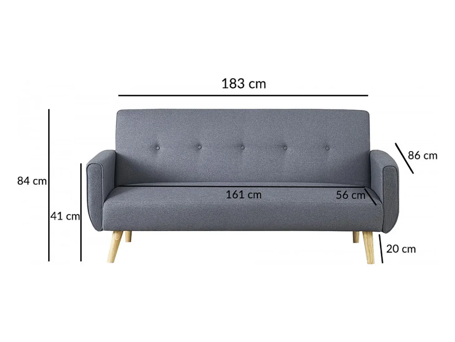 Sofá-cama escandinavo de 3 lugares cinza BERLIM