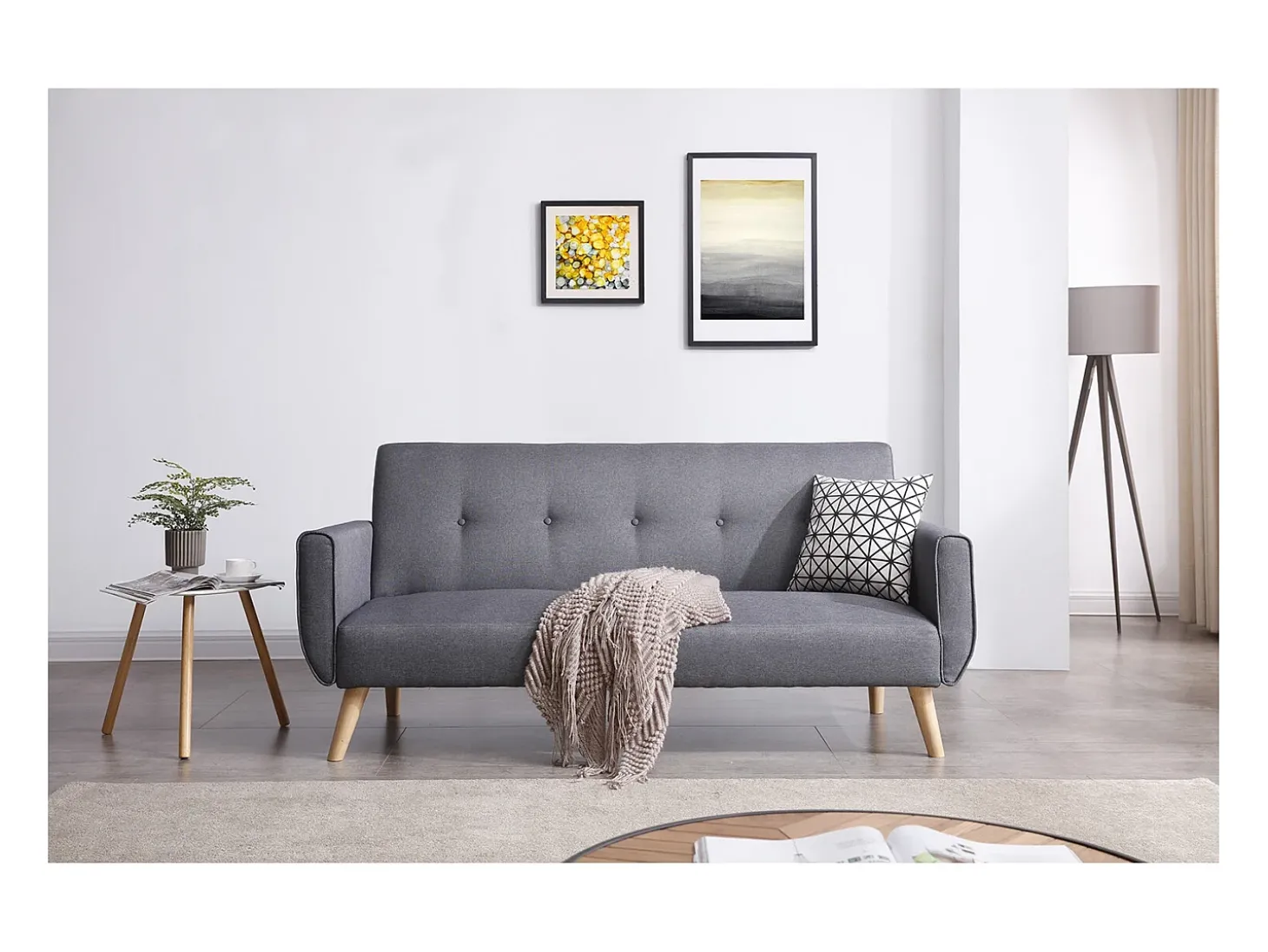 Sofá-cama escandinavo de 3 lugares cinza BERLIM