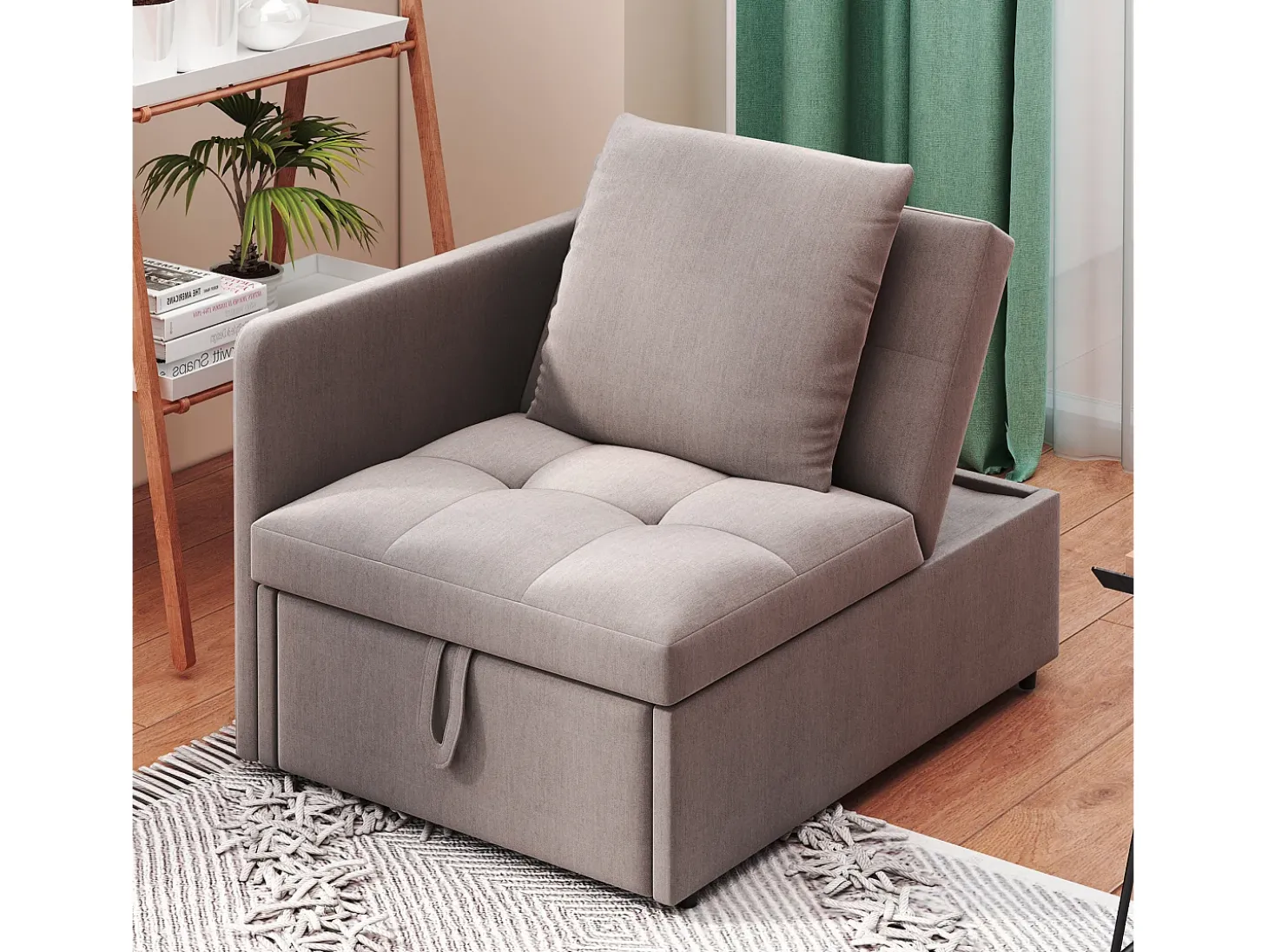 Sofá-cama estofado 177x68x65 cm - Sofá-cama multifuncional 3 em 1 - Linho - Encosto ajustável - Cinza