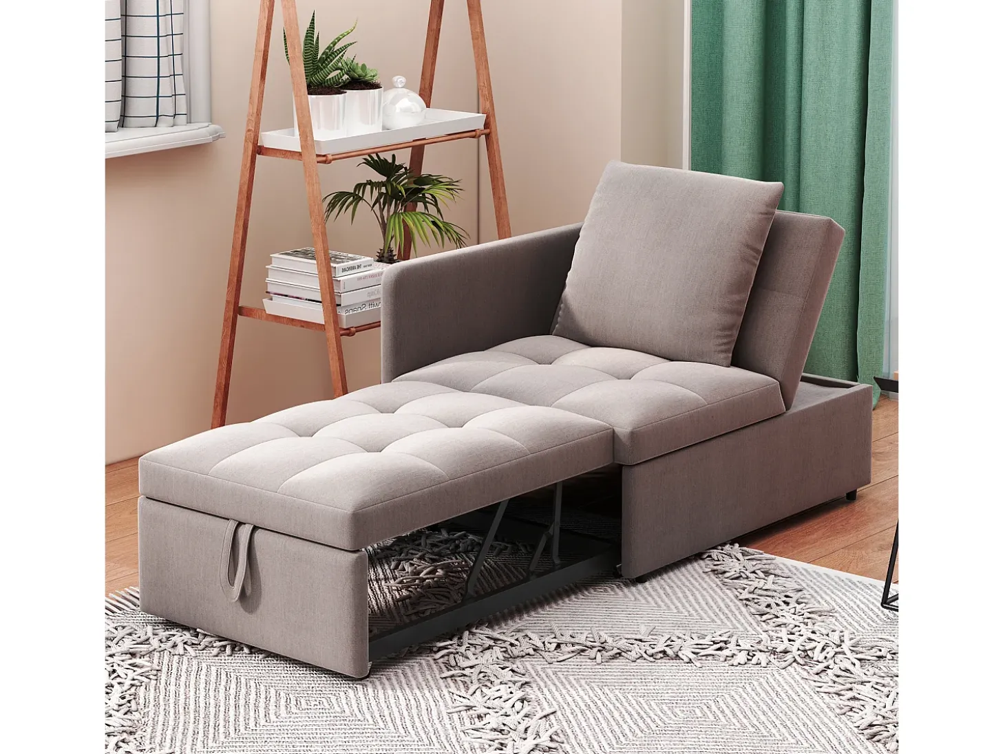 Sofá-cama estofado 177x68x65 cm - Sofá-cama multifuncional 3 em 1 - Linho - Encosto ajustável - Cinza