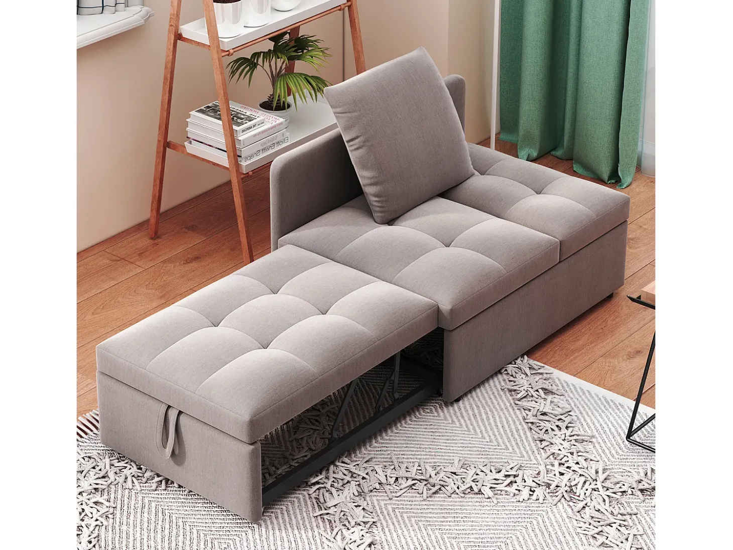 Sofá-cama estofado 177x68x65 cm - Sofá-cama multifuncional 3 em 1 - Linho - Encosto ajustável - Cinza