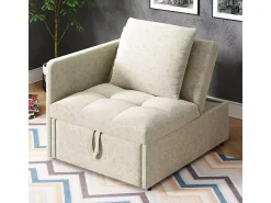 Sofá-cama estofado 177x68x65 cm - Sofá-cama multifuncional 3 em 1 - Linho - Encosto ajustável - Bege