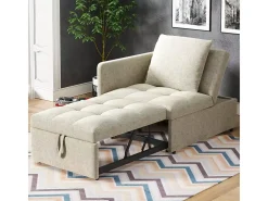 Sofá-cama estofado 177x68x65 cm - Sofá-cama multifuncional 3 em 1 - Linho - Encosto ajustável - Bege