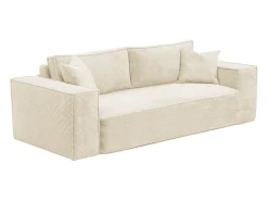 Sofá-cama express AMELIA de 4 lugares em veludo cotelê bege, 160 cm, colchão de espuma viscoelástica de 13 cm.