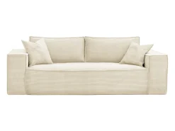 Sofá-cama express de 3 lugares AMELIA em veludo cotelê bege - área para dormir de 140 cm - colchão de espuma viscoelástica de 13 cm