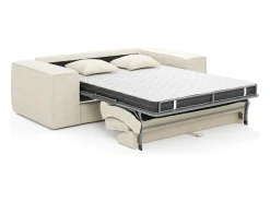 Sofá-cama express de 3 lugares AMELIA em veludo cotelê bege - área para dormir de 140 cm - colchão de espuma viscoelástica de 13 cm