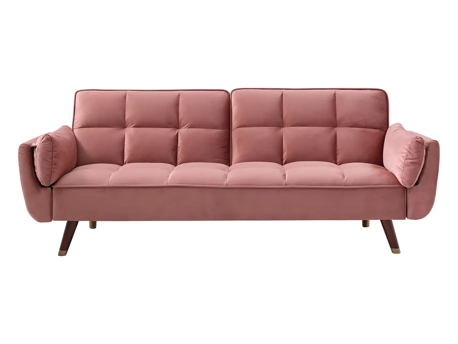 Sofá-cama GULCAN de 3 lugares com mecanismo click-clack em veludo rosa.