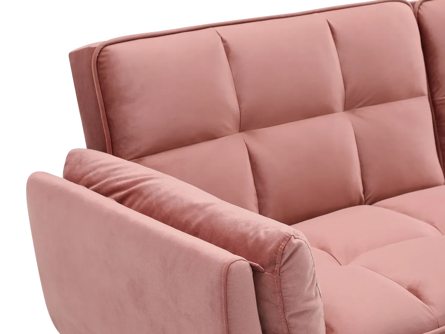 Sofá-cama GULCAN de 3 lugares com mecanismo click-clack em veludo rosa.