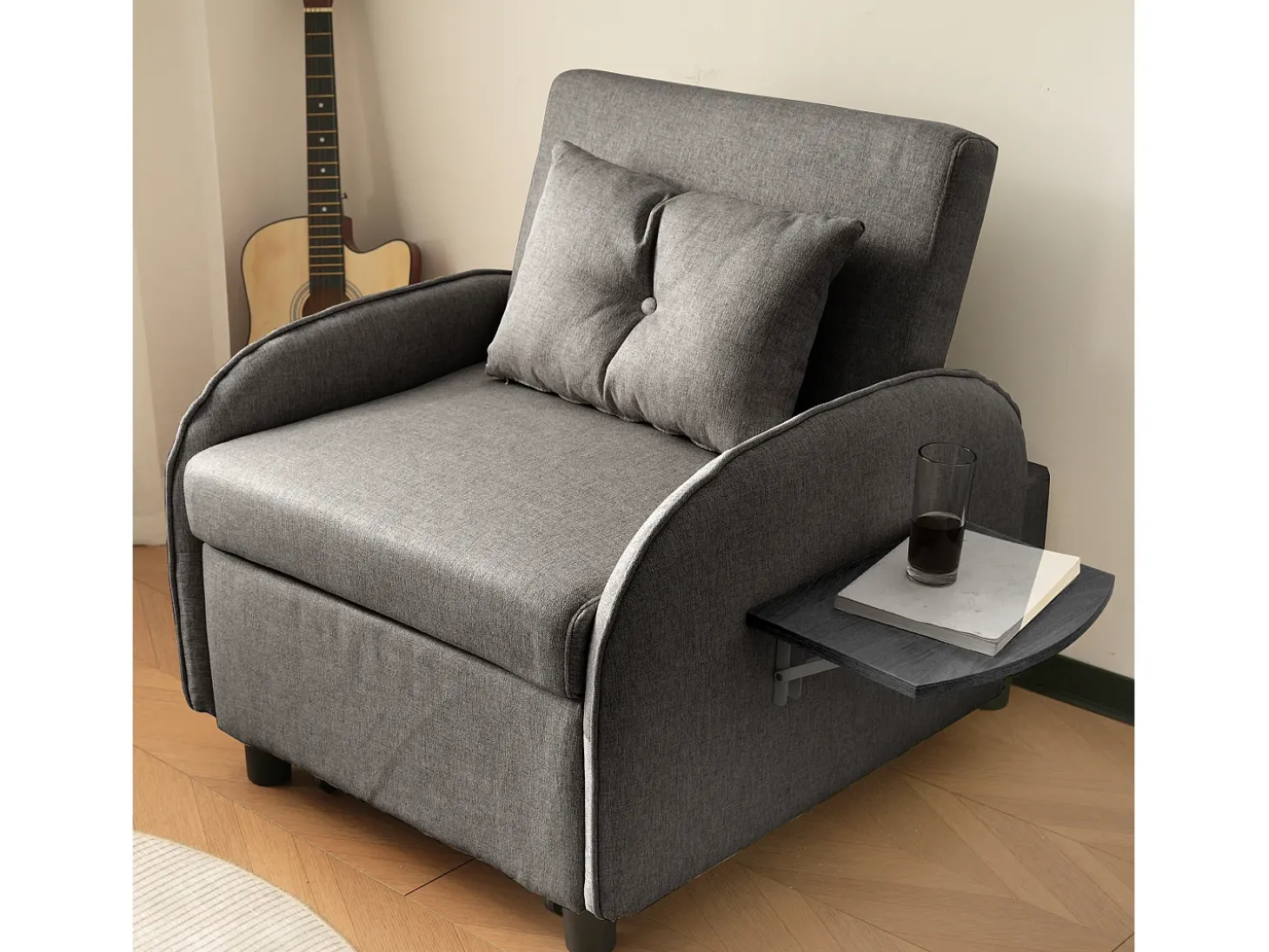 Sofá-cama individual multifuncional com função de cama, poltrona e cadeirão, sofá-cama ajustável em três direções, mesas de chá dobráveis