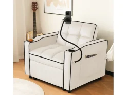 Sofá-cama individual retrátil 3 em 1 – com suporte para copos e suporte para telefone, sofá-cama, cadeira de dormir, cadeirão