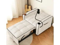 Sofá-cama individual retrátil 3 em 1 – com suporte para copos e suporte para telefone, sofá-cama, cadeira de dormir, cadeirão