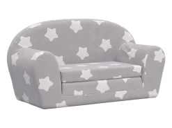 Sofá-cama infantil 2 lugares c/ estrelas pelúcia cinzento-claro PT471628