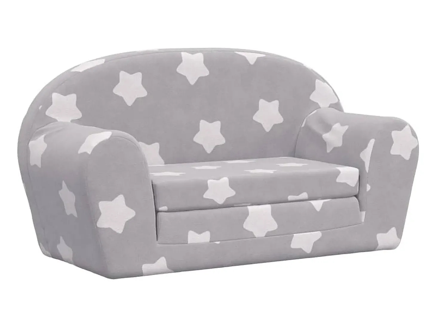 Sofá-cama infantil 2 lugares c/ estrelas pelúcia cinzento-claro PT471628