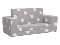 Sofá-cama infantil 2 lugares c/ estrelas pelúcia cinzento-claro PT441226