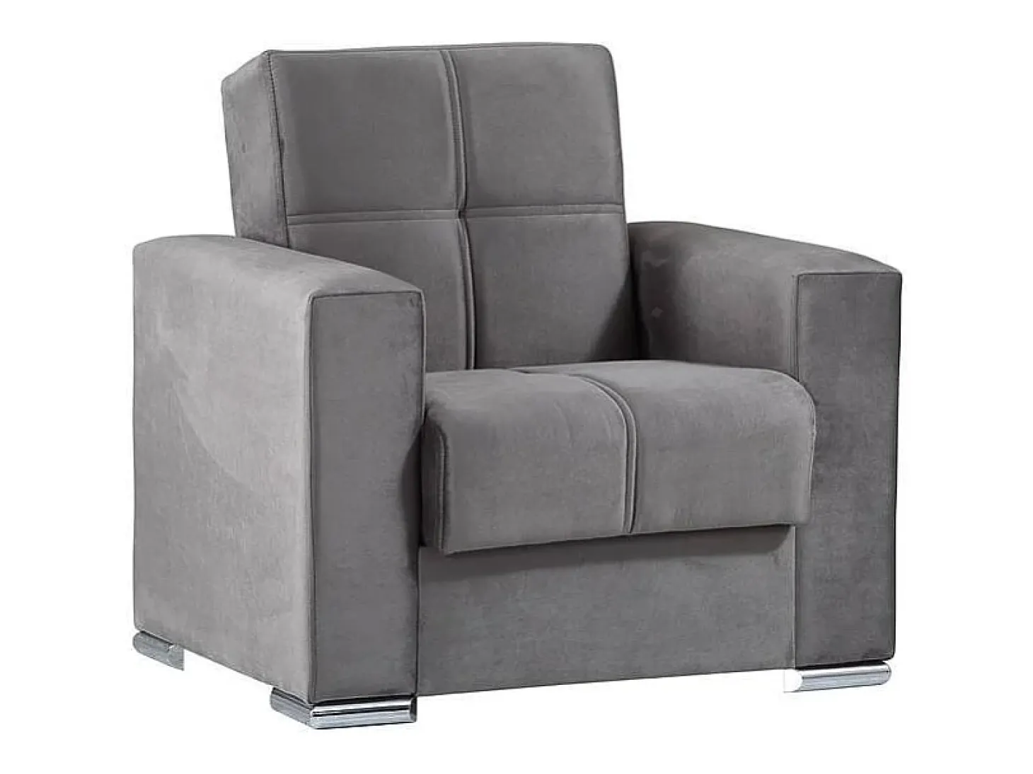 Sofá-cama Jose, Poltrona de armazenamento para sala conversível em cama, Poltrona relaxante em tecido acolchoado com abertura click-clack, 94x85h91 cm, Cinza