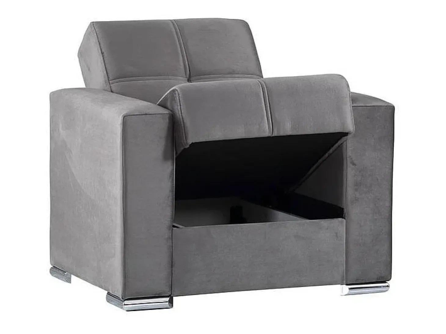 Sofá-cama Jose, Poltrona de armazenamento para sala conversível em cama, Poltrona relaxante em tecido acolchoado com abertura click-clack, 94x85h91 cm, Cinza