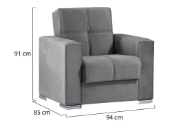 Sofá-cama Jose, Poltrona de armazenamento para sala conversível em cama, Poltrona relaxante em tecido acolchoado com abertura click-clack, 94x85h91 cm, Cinza