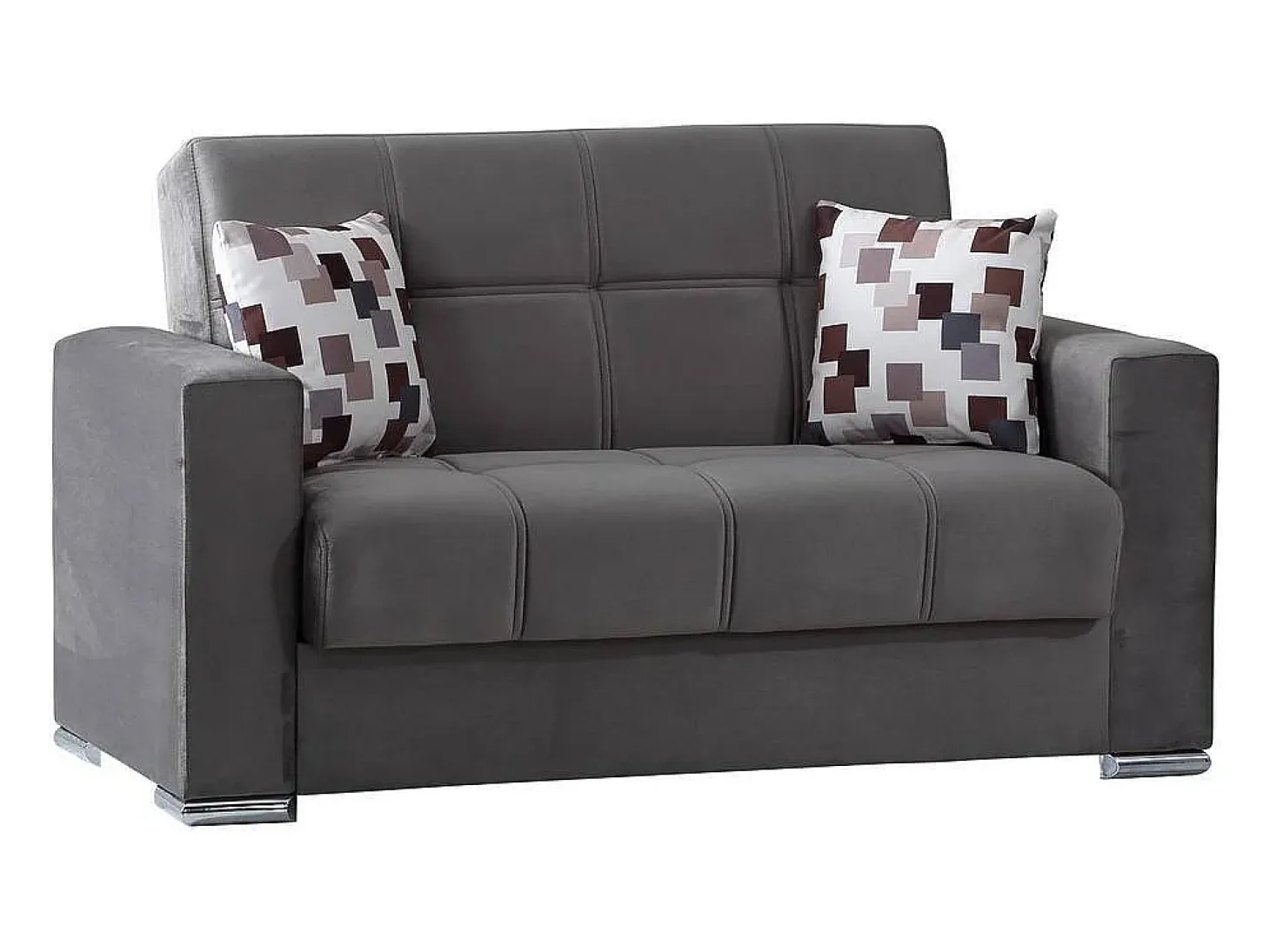 Sofá-cama Manuel, sofá-cama contêiner linear de 2 lugares, Sofá da sala em tecido acolchoado com abertura click-clack, 160x85h91 cm, Cinza