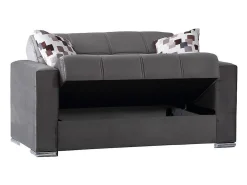 Sofá-cama Manuel, sofá-cama contêiner linear de 2 lugares, Sofá da sala em tecido acolchoado com abertura click-clack, 160x85h91 cm, Cinza