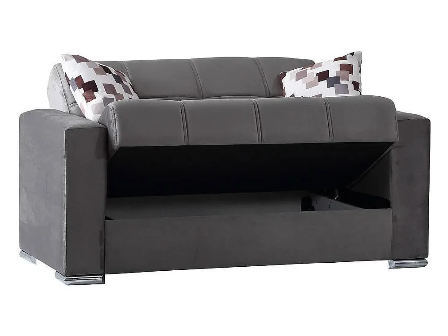 Sofá-cama Manuel, sofá-cama contêiner linear de 2 lugares, Sofá da sala em tecido acolchoado com abertura click-clack, 160x85h91 cm, Cinza