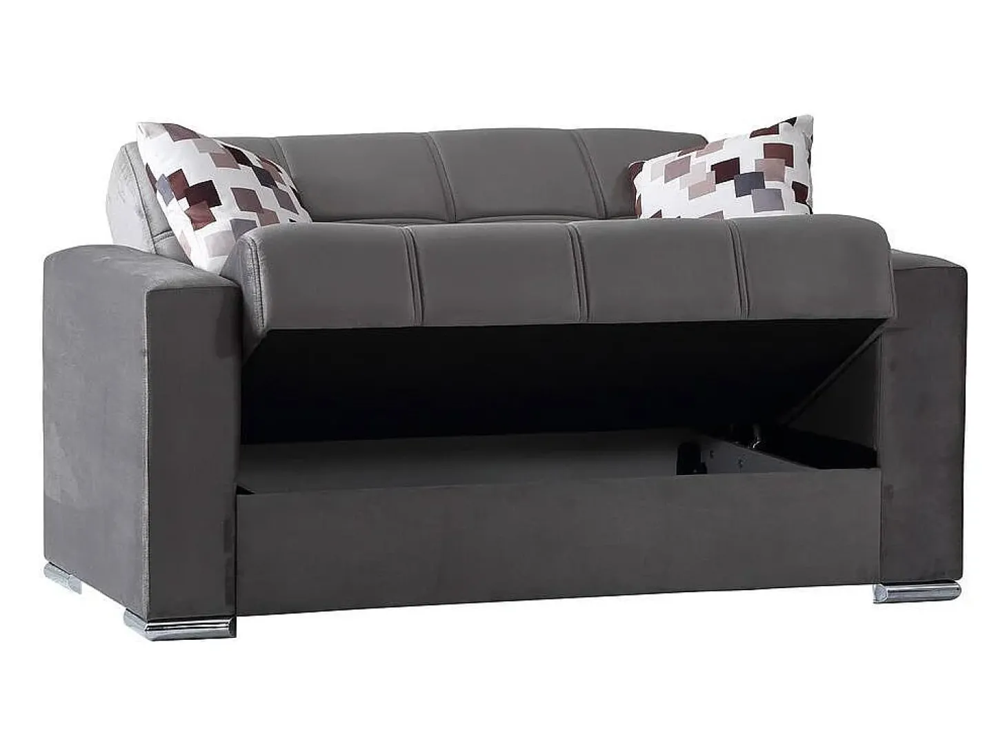 Sofá-cama Manuel, sofá-cama contêiner linear de 2 lugares, Sofá da sala em tecido acolchoado com abertura click-clack, 160x85h91 cm, Cinza