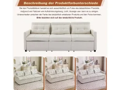 Sofá-cama moderno de 3 lugares com função de cama - 200 x 87 x 84,5 cm - Encosto reclinável a 180° - Tecido - bege